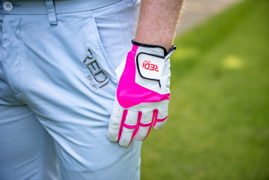 Redi Sport Glove with breathable cheeky pink Material this glove also comes in lime zest and ultimate Grey material with Cabretta leather