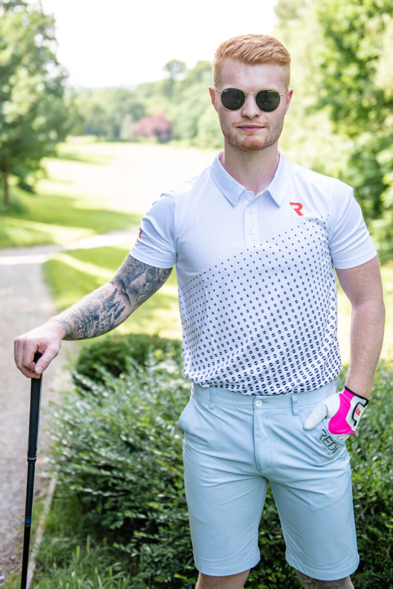 white polo with blue dots breathable polo top